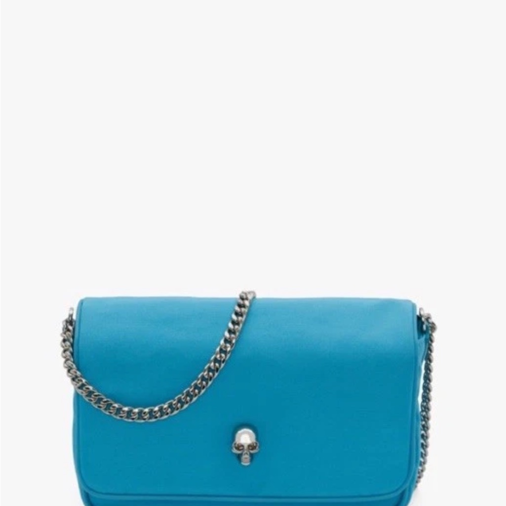 Alexander Mcqueen Small Skull Bag In Cerulean Nylon & Silver Chrome Hardware